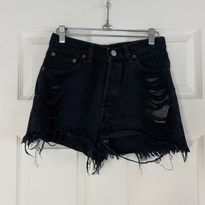 Vintage Levi’s, Black, High-waisted Jean shorts.